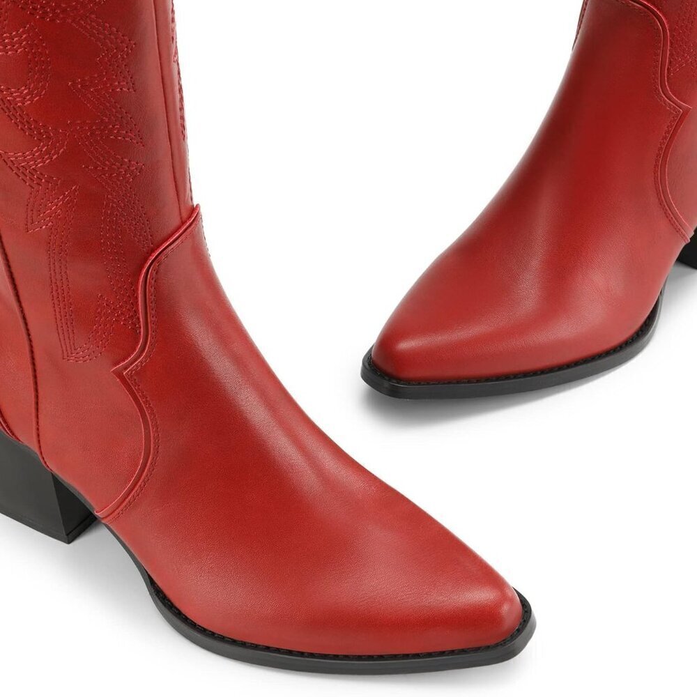 Womens Wide Calf Cowboy Boots Leather 16 Inch Knee High Western Zipper - Picture 6 of 7